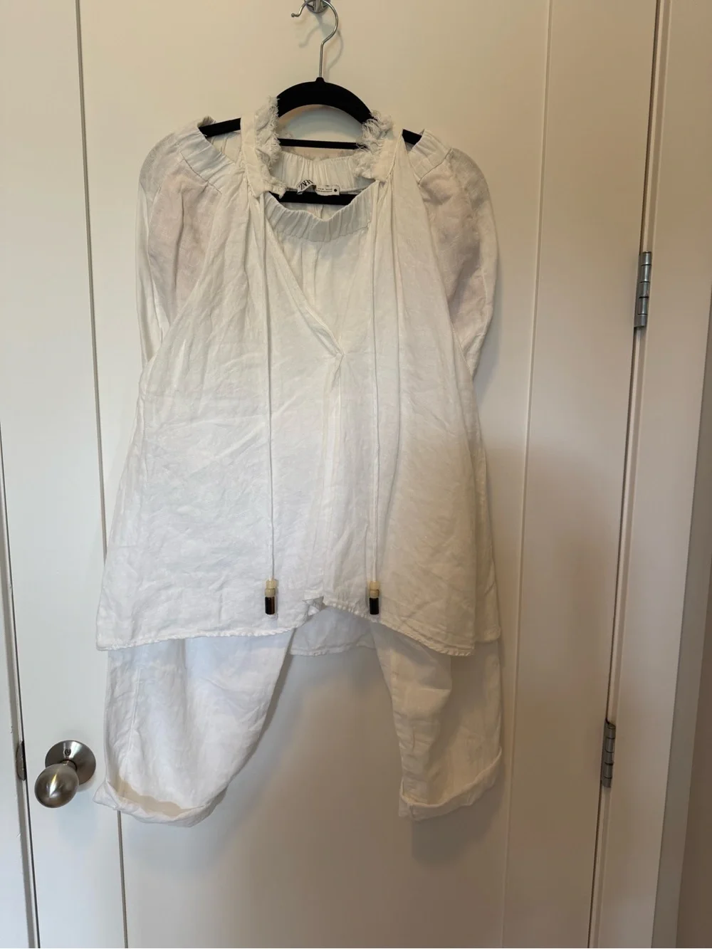 Zara FRAYED LINEN TOP & LINEN PANTS SET SZ M